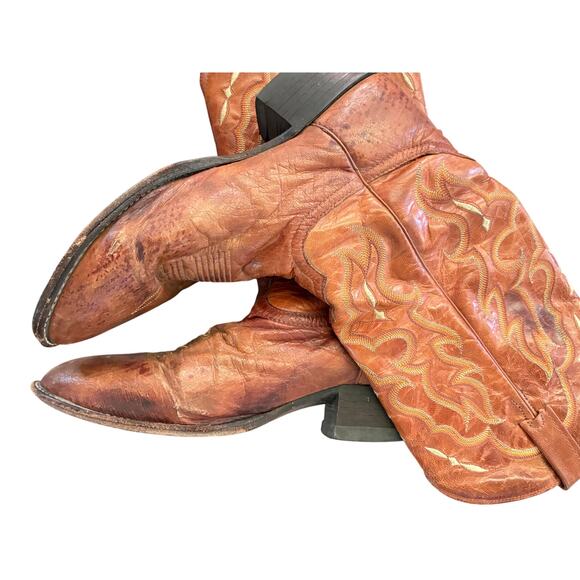 Tony Lama CT873 Exotic Brown Full Quill Ostrich Goat Cowboy Boots USA 10D WORN - Picture 6 of 12